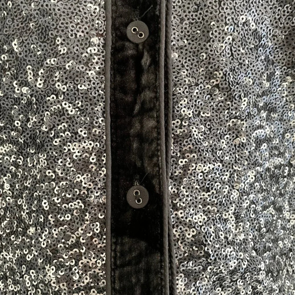 Johnny Was Bohemian Button Down Sequined Jacket Velvet Trim Blk Grey Silv Sz XL - Picture 9 of 14